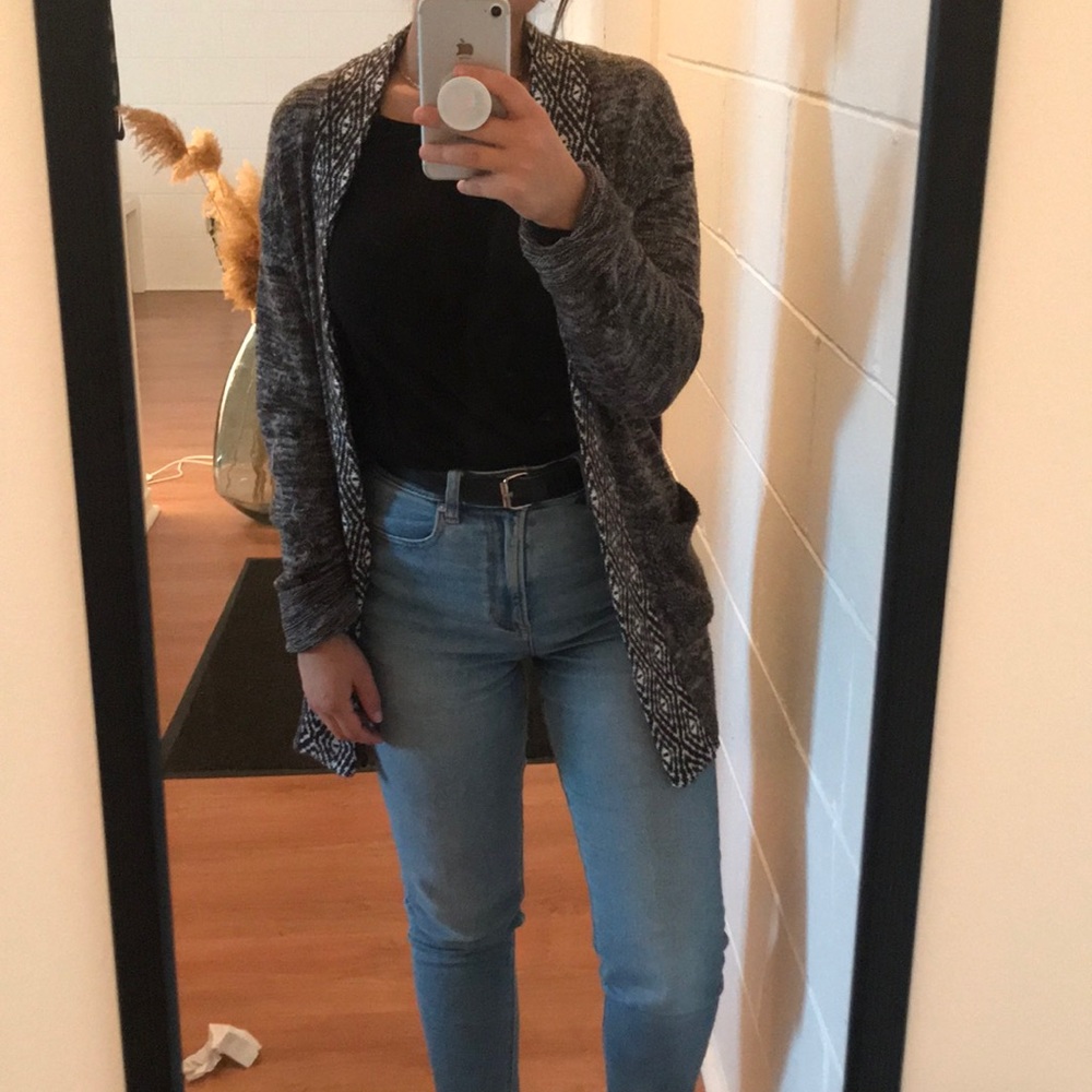 grey cardigan